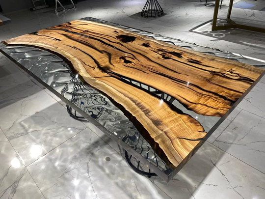 Custom Epoxy Resin Dining Table, Live Edge Handmade Design Natural Made To Order