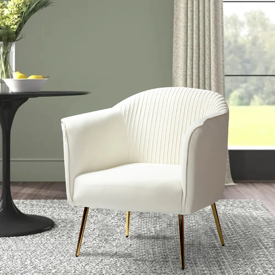 Accent Barrel Chair with Metal Golden Legs and Ruched Design (Set of 1)