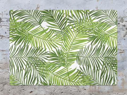 Grass Green Palms Chair Mat, White Vinyl Floor Protective Leaves Splat Office Decor, Flooring, Comfort Mat