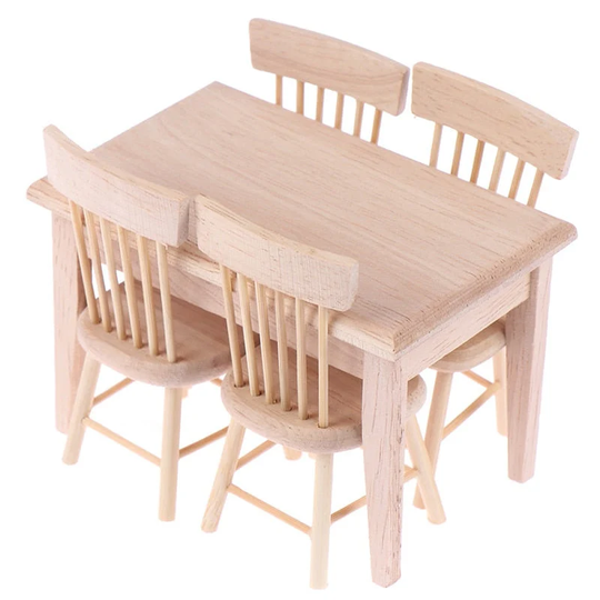 1Set Dining Table Chair Model 112 Dollhouse Miniature Wooden Furniture Toy Set High Quality, Accessory, Gift For Her, Christmas