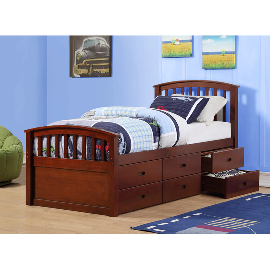 Donco Kids Twin 6 Drawer Storage Bed in Dark Cappuccino or White