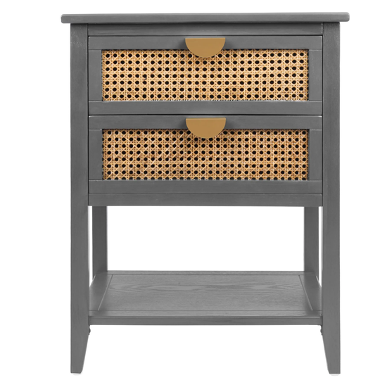Nature Rattan Side Table,End Table with 2 Drawer and 1 Open Storage Shelf