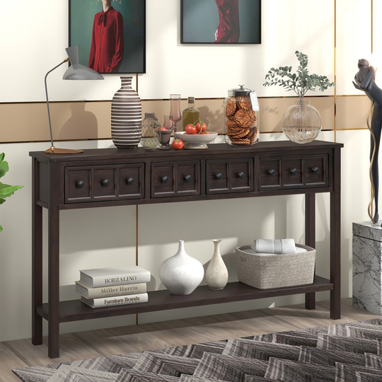 Rustic Entryway Console Table 60" Sofa Table with Drawers and Shelf