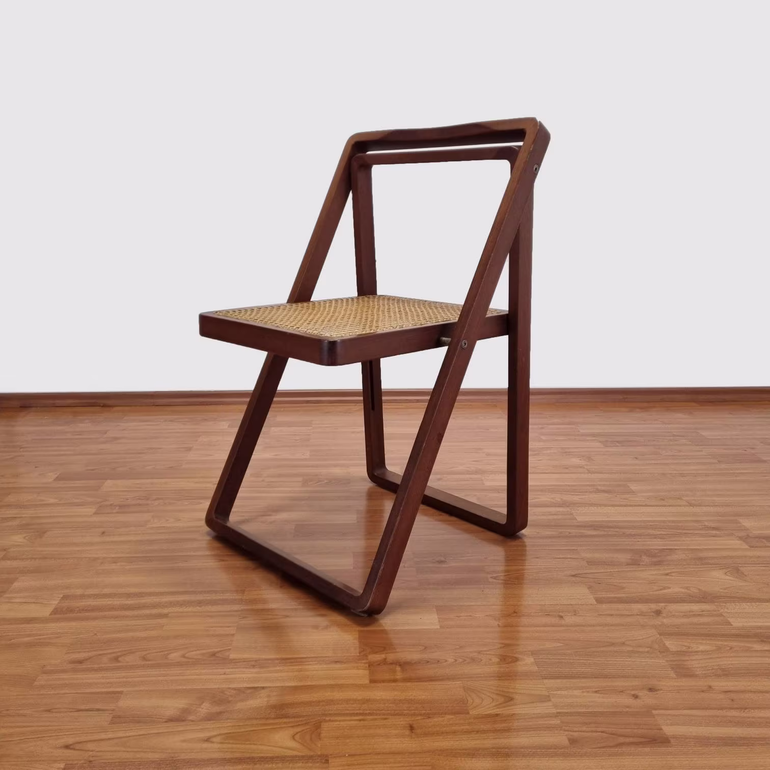 Mid Century Modern Folding Chair, Wood & Cane Italy 70S