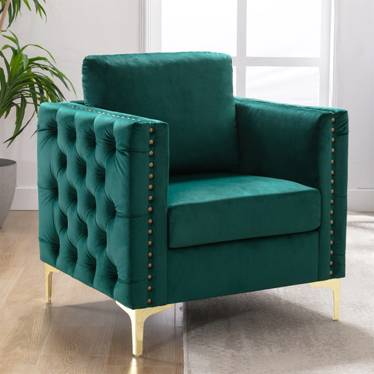 Velvet Armchair Tufted Button Accent Chair Club Chair with S