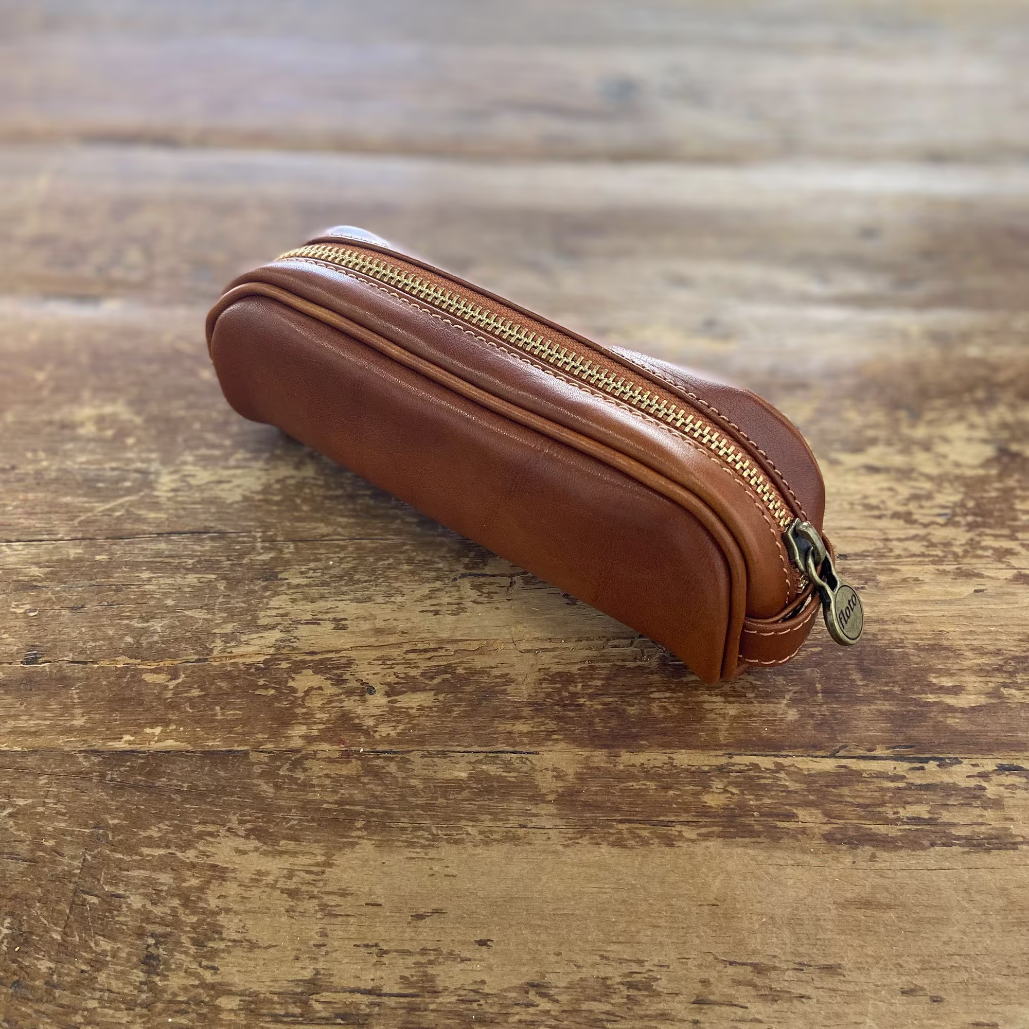 Italian Leather Zip Pen Case, Full Grain Calfskin Pencil Bag, Luxury Cosmetic Custom Makeup Classic Floto Pouch | 10356 Olive
