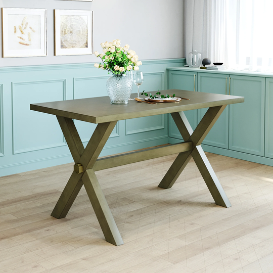 Dining Table Kitchen Table W/ X-shape Legs for Small Space, Gray Green