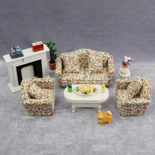 112 Doll House Miniature Floral Sofa Sets, Miniature Living Room Furniture, Blythe Furniture, Doll Furniture Accessories
