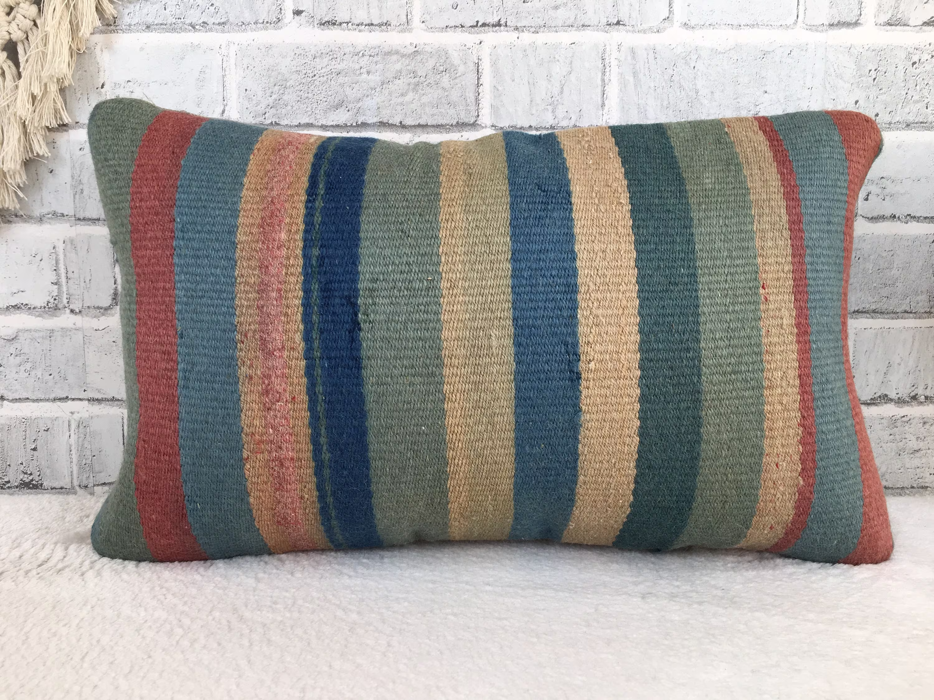 Sofa Kilim Pillow, Cushion Cover, Throw Bohemian 12 X 20'' Boho Wool 1699