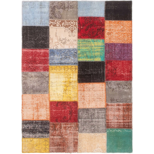 Hand-knotted Color Patchwork I Multi Color Wool Rug - 5'9" x 7'11"