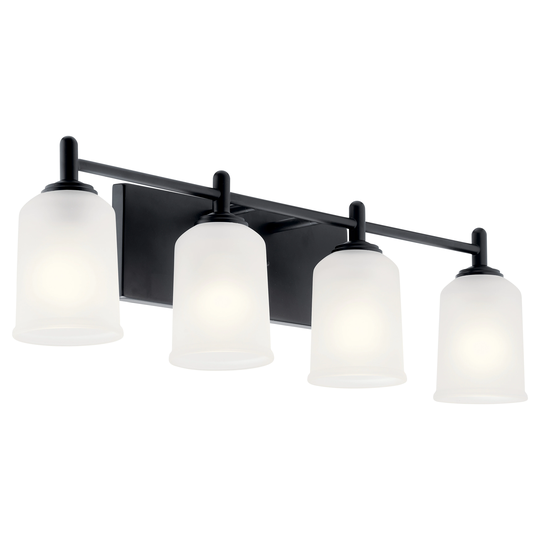 Kichler Lighting Shailene 29.75 in. 4-Light Black Vanity Light with Satin Etched Glass