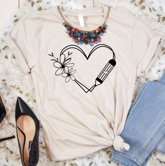 Teacher Heart With Pencil Shirt, Gift, Funny Tshirt, Preschool Teacher, Life