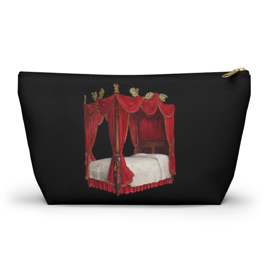 Vintage Bed Travel Pouch, Cosmetic Bag, Pencil Makeup Black Rose, Small Zipper Accessory Overnight 2 Sizes