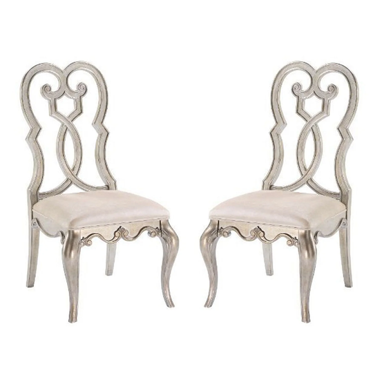 Set of 2 Velvet Upholstered Side Chairs in Ivory and Antique Champagne