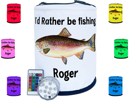 Personalized Color Changing Lantern - Rainbow Or Brown Trout Fishing Decoration Includes Your Custom Text & Led Puck Light With Remote