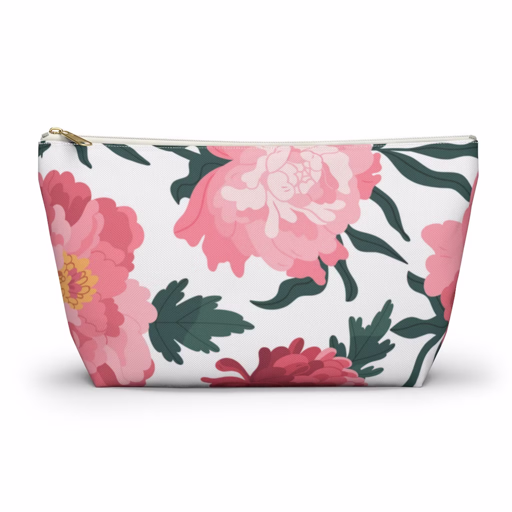Vintage Floral Cosmetic Pouch W T-Bottom, Retro Accessory Bag, Small Travel Pencil Pouch, Gift For Her