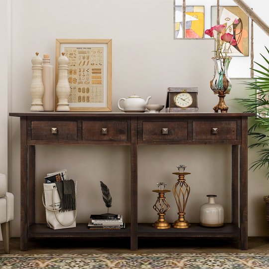 CTEX Console Table with 4 Storage Drawers and 1 Bottom Shelf