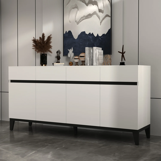 63"W Buffet Dresser Cabinet Console Table Sideboard 4 Door 4 Drawer - 62.99"W