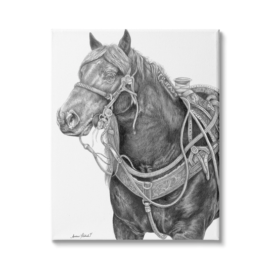 Stupell Industries Riding Horse Portrait Minimal Elegant Pencil Mark Pattern Canvas Wall Art - Black