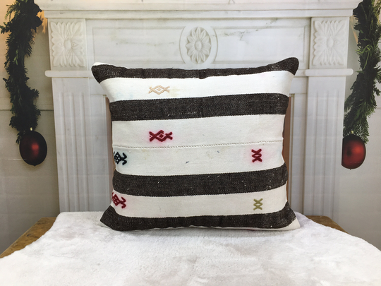Home Decor Turkish Pillow, Sofa Kilim Boho Floor 24x24 Bed Turkey Couch 1970