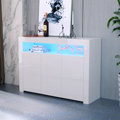 Modern Cabinet White Sideboard TV Cabinet Kitchen Cabinet Bar Cabinet Stylish Furniture Highlight Panel UV Coating Led Light