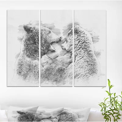 'Black and White Bear Pencil Sketch' Oil Painting Print Multi-Piece Image on Wrapped Canvas