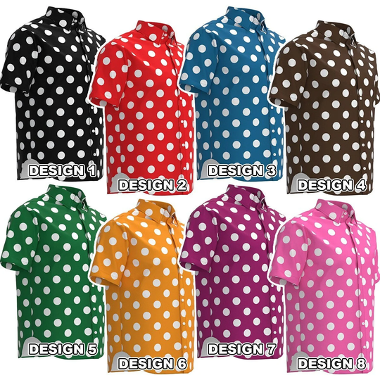 Black Red Blue Brown Green Orange Purple Pink White Polka Dot Pattern Men's Button Shirt Collar Short Sleeve