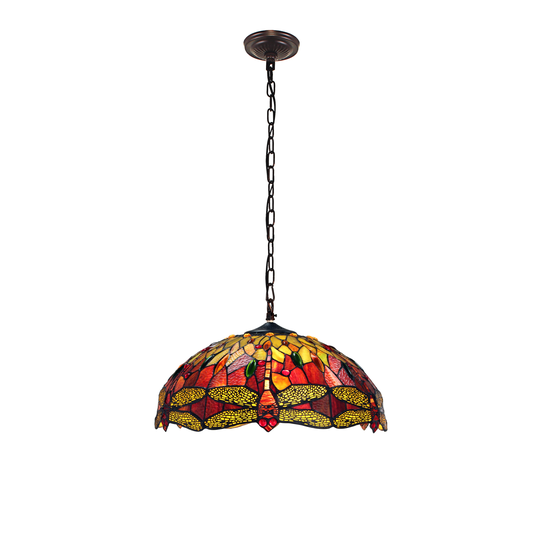 Tiffany-Style Dragonfly Design 3-light Blackish Bronze Hanging Pendant