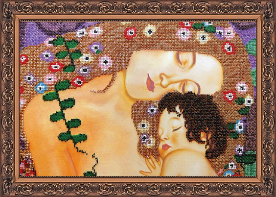 Diy Bead Embroidery Kit On Art Canvas "Mother & Child" Size 9.8"×14.6" | 25×37 cm, Gift | Abris
