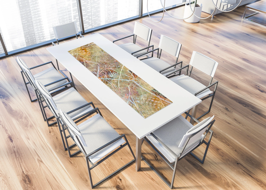 Acorn Design Dinning Table Runner, Nature Print Coffee Vinyl Fabric Long Wipe Clean Rustic Runner