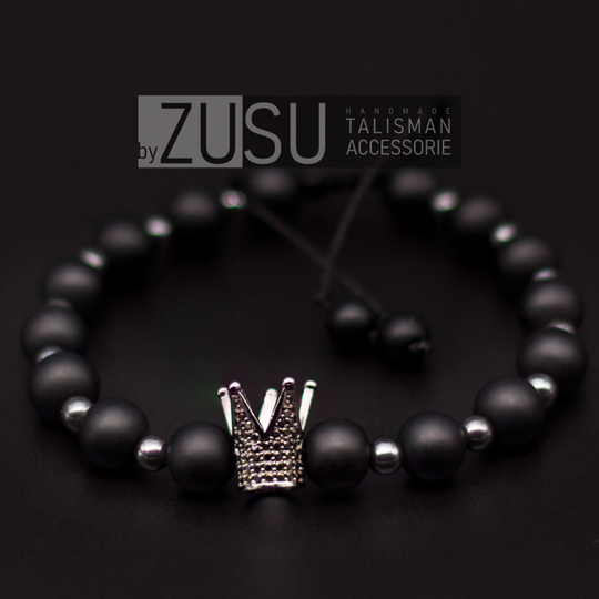 Crown Mens Bracelet, For King Fathers, Unique Gift Matte Black Onyx Bead Bracelet For Men. Gifts Men/Dad Boy Friend