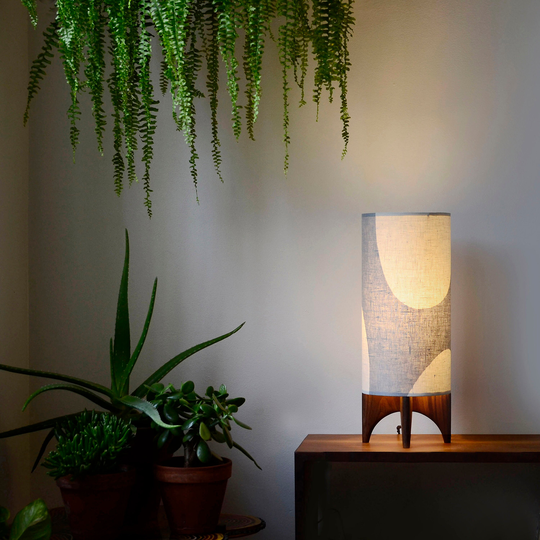 Handcrafted Table Lamp/Linen Lampshade Wood Walnut Base/ 100% Shade