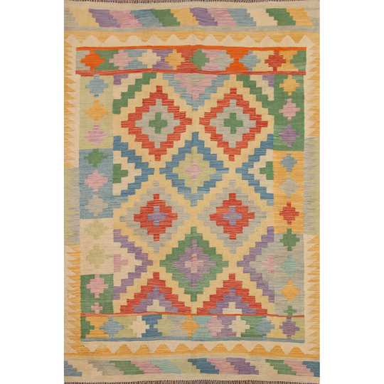Reversible Kilim Multi-Color Oriental Area Rug Hand-woven Wool Carpet - 4'11"x 6'8"