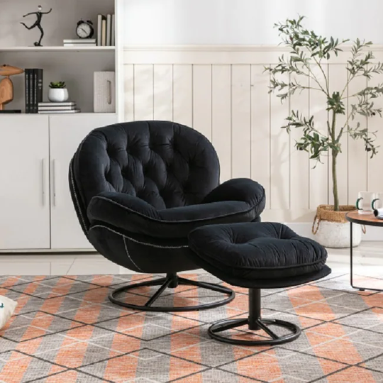 Accent chair TV Chair Living room Chair Beige sofa with Ottoman-BLACK