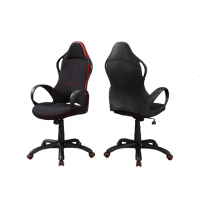 Office Chair With Pedestal Base And Upholstered In A Breathable Black Polyester With Red Accents