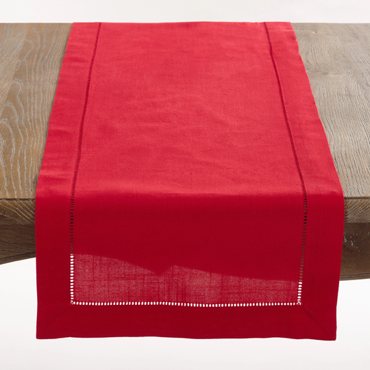 Rochester Collection Red Table Runner with Hemstitched Border