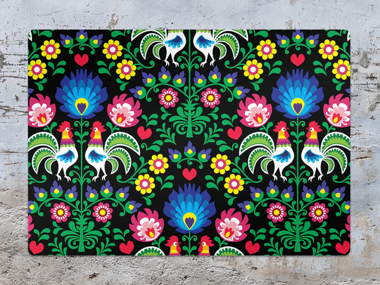 Folpolish Roosters Chair Mat, Green Splat Black Vinyl Floor Ethnic Protective Pad, Flooring, Comfort Mat