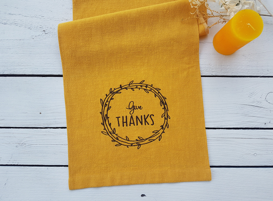 Give Thanks Table Runner, Thanksgiving Mustard Linen Runner