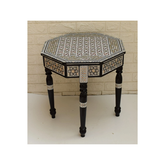 Chess Game Table, Board 19" Octagonal Egyptian Mother Of Pearl Inlaid Side Moroccan Coffee Home Décor