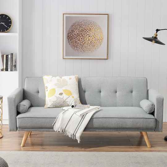 Tufted Cushion Sleeper Sofa Modern Adjustable Backrest Loveseat Sofa with 2 Round Pillow&Cushioned Seats, For Living Room