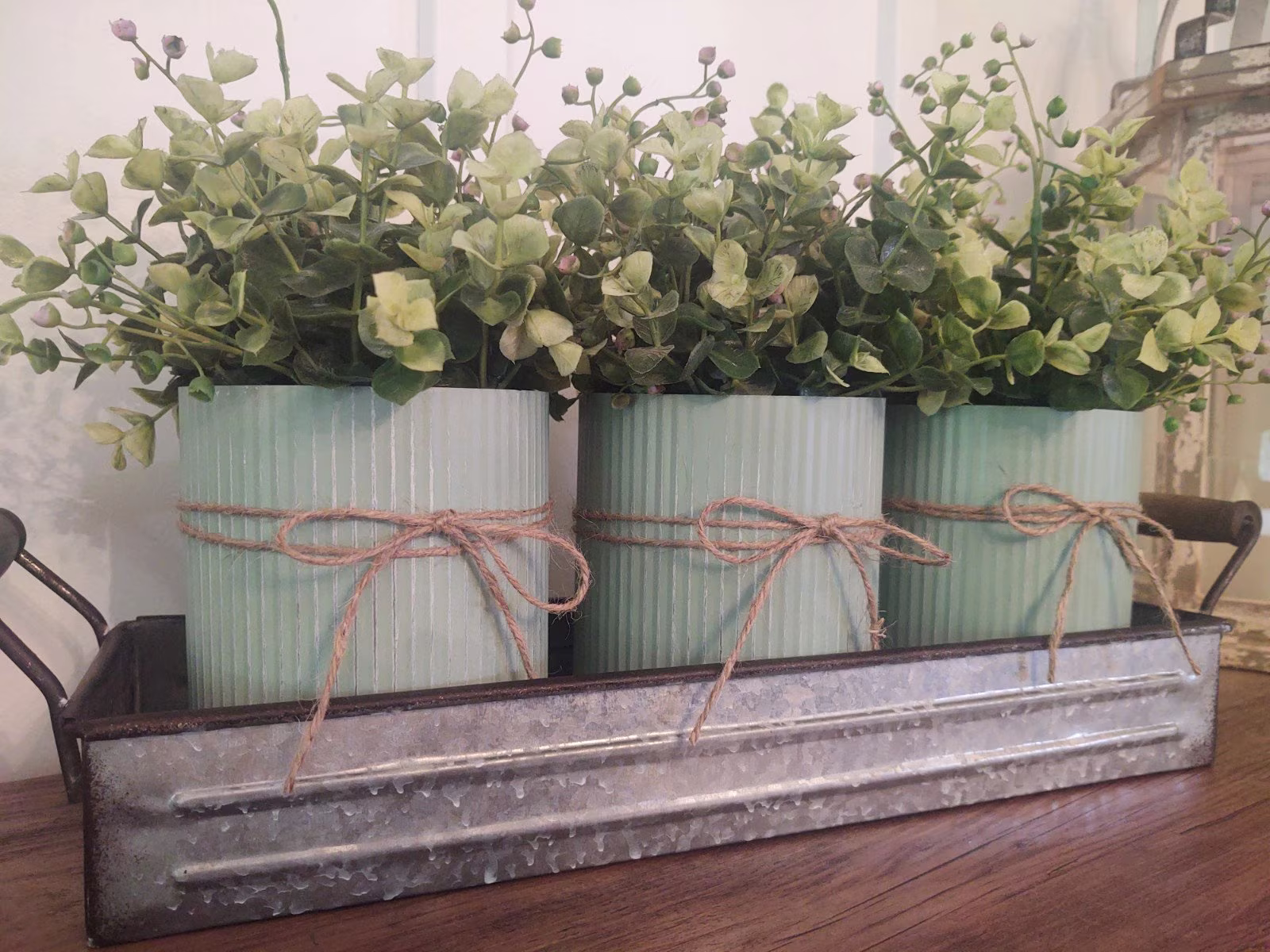 Metal Planter, Farmhouse Table Centerpiece, Centerpiece With Flowers, Modern Kitchen Decor, Boho Home Wedding Decor
