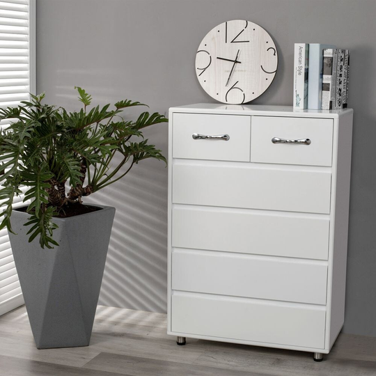 Six Drawer Storage Cabinet Side Table,White