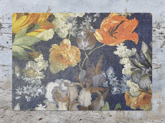 Embroidered Flowers Chair Mat, Navy Splat Orange Vinyl Floor Floral Protective Decorative Comfort Mat