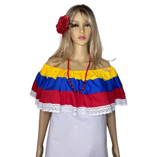 Venezuela/Colombia Traditional Folkloric Tipico Blouse Top White