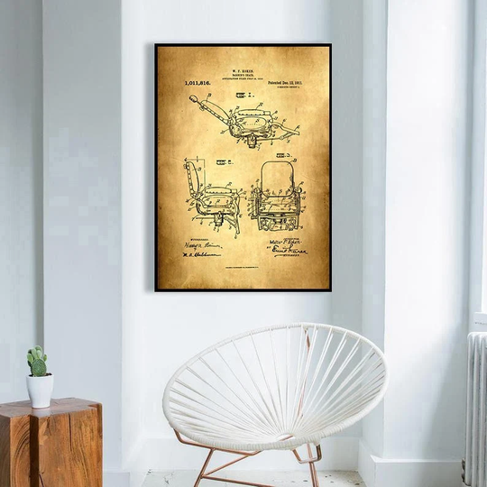 Barber's Chair Patent Print, Poster, Framed Art Vintage Poster Wall Decor, Canvas Prints, Gift Idea