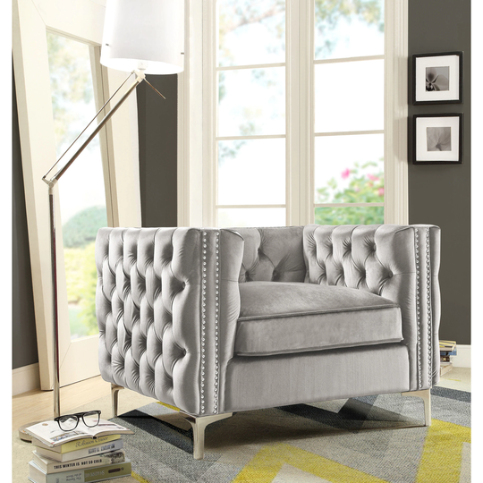 Chic Home Monet Velvet Button Tufted Y Leg Club Chair with Nailhead Trim