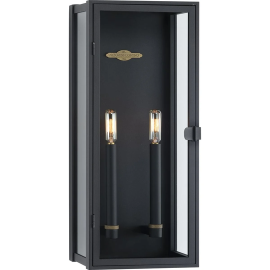 Stature Collection 2-Light Textured Black Clear Glass Modern Outdoor Large Lantern Light - 9 in x 5.87 in x 21 in