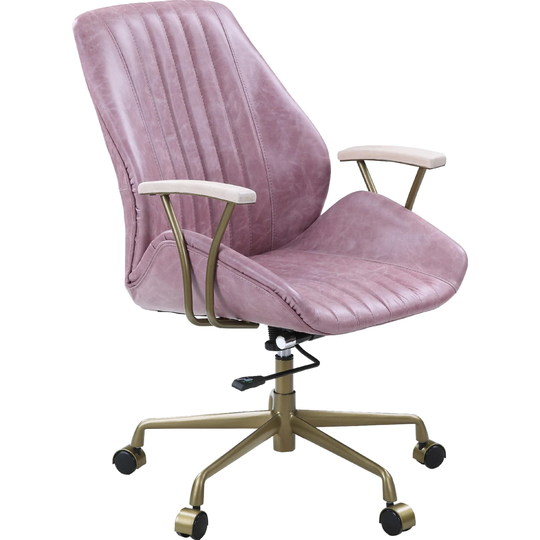 Top Grain Leather Office Chair with Bucket Seat in Pink
