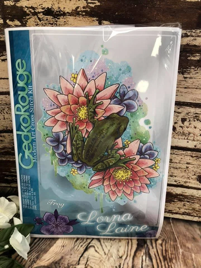 Frog By Lorna Laine Modern Cross Stitch Art Kit. 28 Count