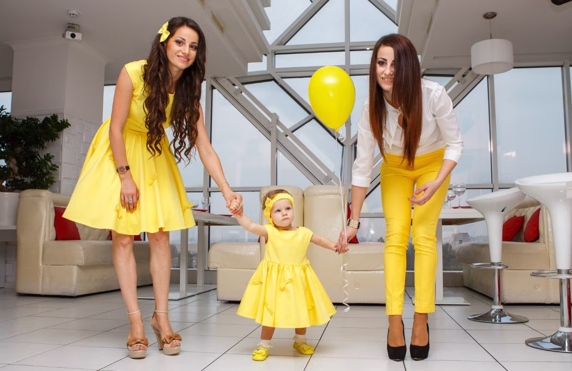 Mother Daughter Matching Dress Mommy & Me Cotton Yellow Mom Midi Sleeveless Bell